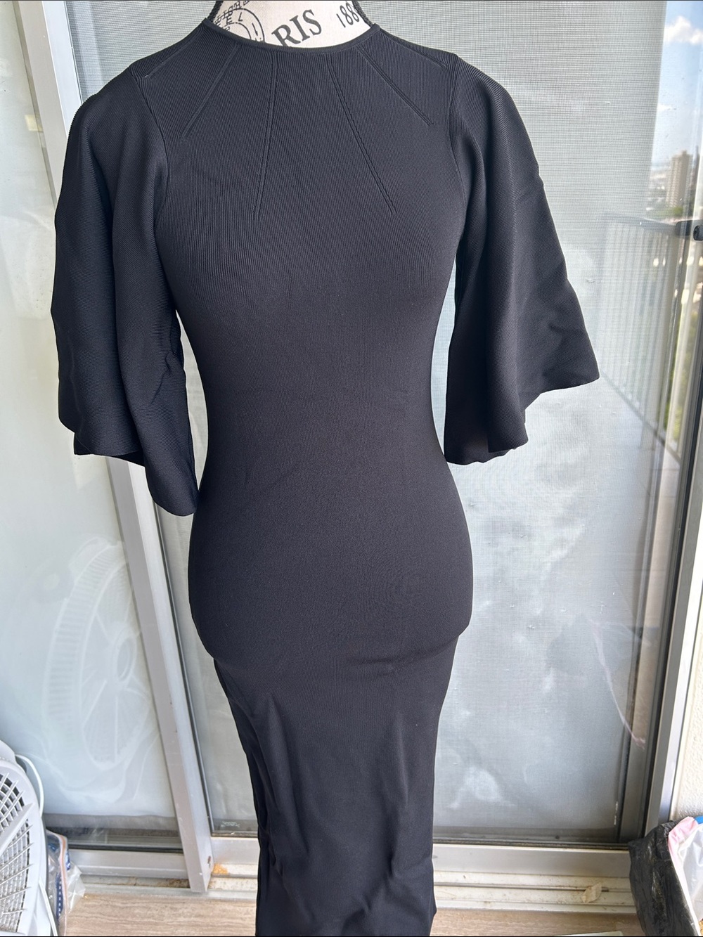 Ted Baker London Black Fitted Maxi Dress with Flutter Sleeves